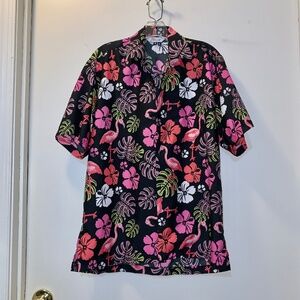 Alvish Hawaiian Flamingo & Flowers Men’s Shirt - Size M